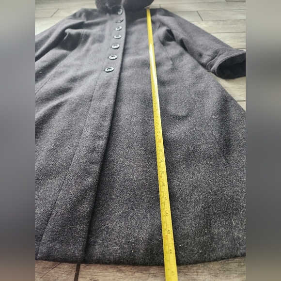 Worthington Long Wool Womens Trench Coat 10 P Rabbit Fur Trim Hooded Gray Vtg - Picture 9 of 15